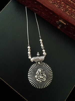 N0205_Gorgeous German Silver Oxidized necklace with delicate work of lord Ganesha with a touch of beads.