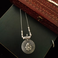 N0205_Gorgeous German Silver Oxidized necklace with delicate work of lord Ganesha with a touch of beads.