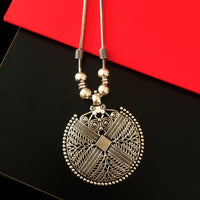 N0211_Exquisite German Silver Oxidized necklace with a over sized pendant with delicate art work.