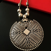 N0211_Exquisite German Silver Oxidized necklace with a over sized pendant with delicate art work.