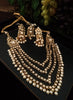 N0218_Classic Elaborated Layered choker necklace set studded with Kundan stones with a touch of glossy pearls.