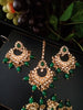 N0220_Classic Elaborated choker necklace set studded with Kundan stones with a touch of glossy green beads.