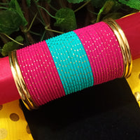 B0126_Exquisite bangle set with Colorful metal bangles along with Matte Gold plated plain bangles.