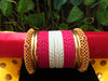 B0132_Exquisite bangles set with colorful metal bangles along with Matte gold plated plain bangles with delicate design.