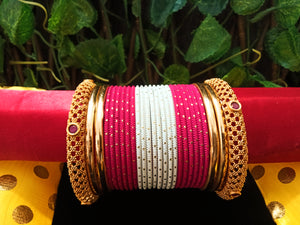 B0132_Exquisite bangles set with colorful metal bangles along with Matte gold plated plain bangles with delicate design.