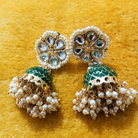 E0508_Gorgeous Meenakari jumkas with delicate meena work with a touch of pearls drops and kundan stones.