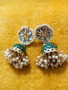 E0508_Gorgeous Meenakari jumkas with delicate meena work with a touch of pearls drops and kundan stones.