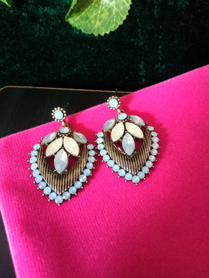 E0545_Lovely Leaf shaped earrings studded with a touch of stones (ear drop hanging)