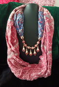 P02_Lovely Soft Multi Colored Pattern Pendant Scarf with a touch of Glossy beads.