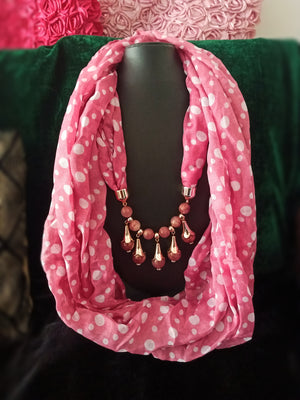 P05_Lovely Soft Pink Colored Polka dot Pendant Scarf with a touch of Glossy beads.