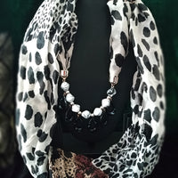 Lovely Soft Black & white Colored polka dot Pattern Pendant Scarf with a touch of Glossy Circular beads.