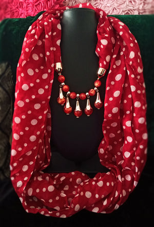 P012_Beautiful Soft Red Colored Pendant Scarf