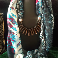 P032_Beautiful Soft blue & white Colored patterns Pendant Scarf.