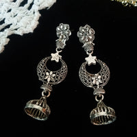 E0595_Gorgeous German silver oxidized crafted earring with jumka drop (ear drop hanging)