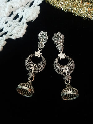 E0595_Gorgeous German silver oxidized crafted earring with jumka drop (ear drop hanging)