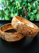 B0171_Gorgeous Crafted Gold plated broad bangles with beautiful delicate work.