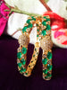 B0176_Gorgeous golden bangles embellished with American Diamond stones with a touch of green stones.