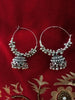 E0627_Classy German Silver oxidized crafted hoops along with jumka drops (medium size hanging)