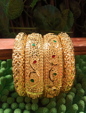 B0179_Gorgeous traditional style Matte finish gold plated bangles set.