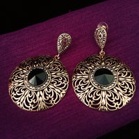 E0613_Gorgeous German silver oxidized dangles with a delicate designs with a touch of black stones(Medium size)