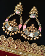 E0633_Gorgeous crafted grey and pink touch Meenakari danglers studded with stones with a touch of pearls.