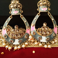 E0633_Gorgeous crafted grey and pink touch Meenakari danglers studded with stones with a touch of pearls.
