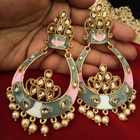 E0633_Gorgeous crafted grey and pink touch Meenakari danglers studded with stones with a touch of pearls.