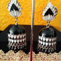 E0632_Gorgeous white and black enamel color Meenakari jumkas with a touch of black beads.