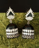 E0632_Gorgeous white and black enamel color Meenakari jumkas with a touch of black beads.