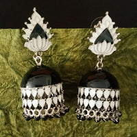 E0632_Gorgeous white and black enamel color Meenakari jumkas with a touch of black beads.