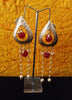 E0634_Beautiful crafted tear drop shaped danglers with chain drops with a touch of pearls and glossy red beads.