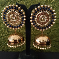 E0308_Gorgeous Meenakari Danglers studded with American Diamond stones with a touch of light Blue and white bead drops.