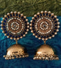 E0308_Gorgeous Meenakari Danglers studded with American Diamond stones with a touch of light Blue and white bead drops.