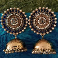 E0308_Gorgeous Meenakari Danglers studded with American Diamond stones with a touch of light Blue and white bead drops.