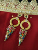 E0639_Gorgeous Grand Golden danglers with a touch of multi color stones with delicate art work.