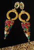 E0639_Gorgeous Grand Golden danglers with a touch of multi color stones with delicate art work.