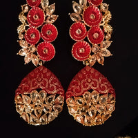 E15_Sparkling red colored earring crafted with elegant Meenakari work and Polki stones.