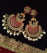 E0136_ Classy Meenakari danglers with delicate meenakari work embellished with pearls.