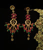 E0644_Gorgeous flower design danglers studded with american diamond stones with a touch of green and pink ruby stones.