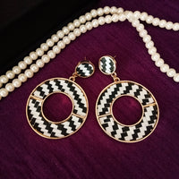 E0659_Classic knitted white & black earrings with delicate craft work.