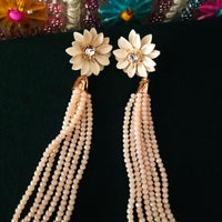 E0676_Gorgeous grand crystal chain drop danglers with flowery design embellished with stones.