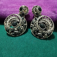 E0700_Gorgeous grand german silver oxidized dangles with delicate work of leafy designs with a touch of dazzling black stones.