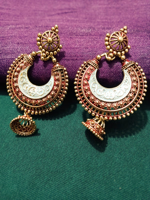 E0702_Gorgeous circular design german silver oxidized danglers with delicate work with a touch of jumka drop.