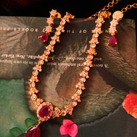 N0186_Elegant Micro Gold plated Necklace with delicate work studded with American Diamond & Semi Precious pink ruby stones