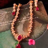 N0186_Elegant Micro Gold plated Necklace with delicate work studded with American Diamond & Semi Precious pink ruby stones