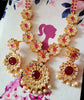 N0162_Elegant Micro Gold plated Necklace set studded  with a touch of pink ruby stones with a touch of pearls.