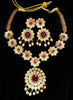 N0162_Elegant Micro Gold plated Necklace set studded  with a touch of pink ruby stones with a touch of pearls.