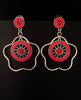 E0708_Trendy flower design ear drop hanging with a touch of stones embellished with beads with delicate craft work.