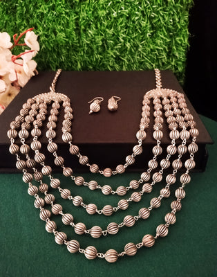 N066_Classy German Silver Oxidized Matte polish premium quality Layered necklace.