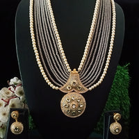 N0130_Gorgeous elaborated grey Crystal layered necklace set studded with kundan stones with a touch of pearls.